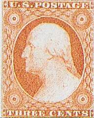#11 – 1855 3c George Washington, dull red, type I, imperf