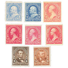 #246//255 – 1894 1-5c Bureau of Engraving and Printing First Issues - Unwatermarked (8 stamps)