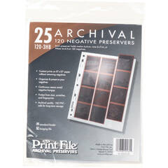 Print File Archival Storage Page for Negatives, 6x6cm (120), 3-Strips of 4-Frames, Vertical, (Hanger or Binder) - 25 Pack
