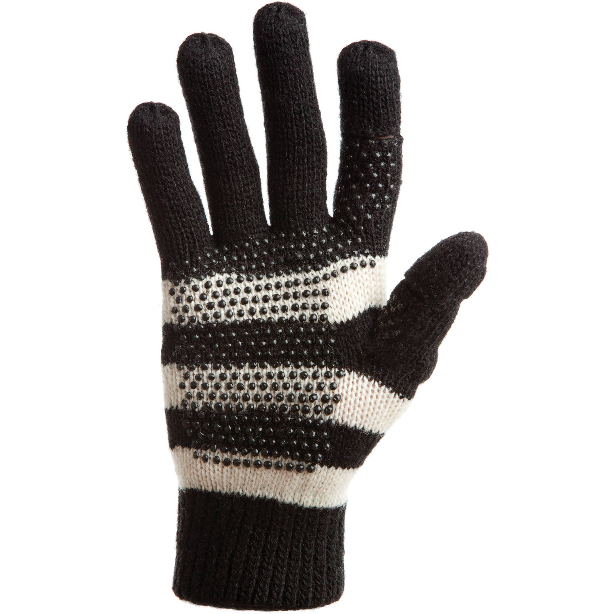 Freehands Womens Stripe Wool Knit Gloves (Black)