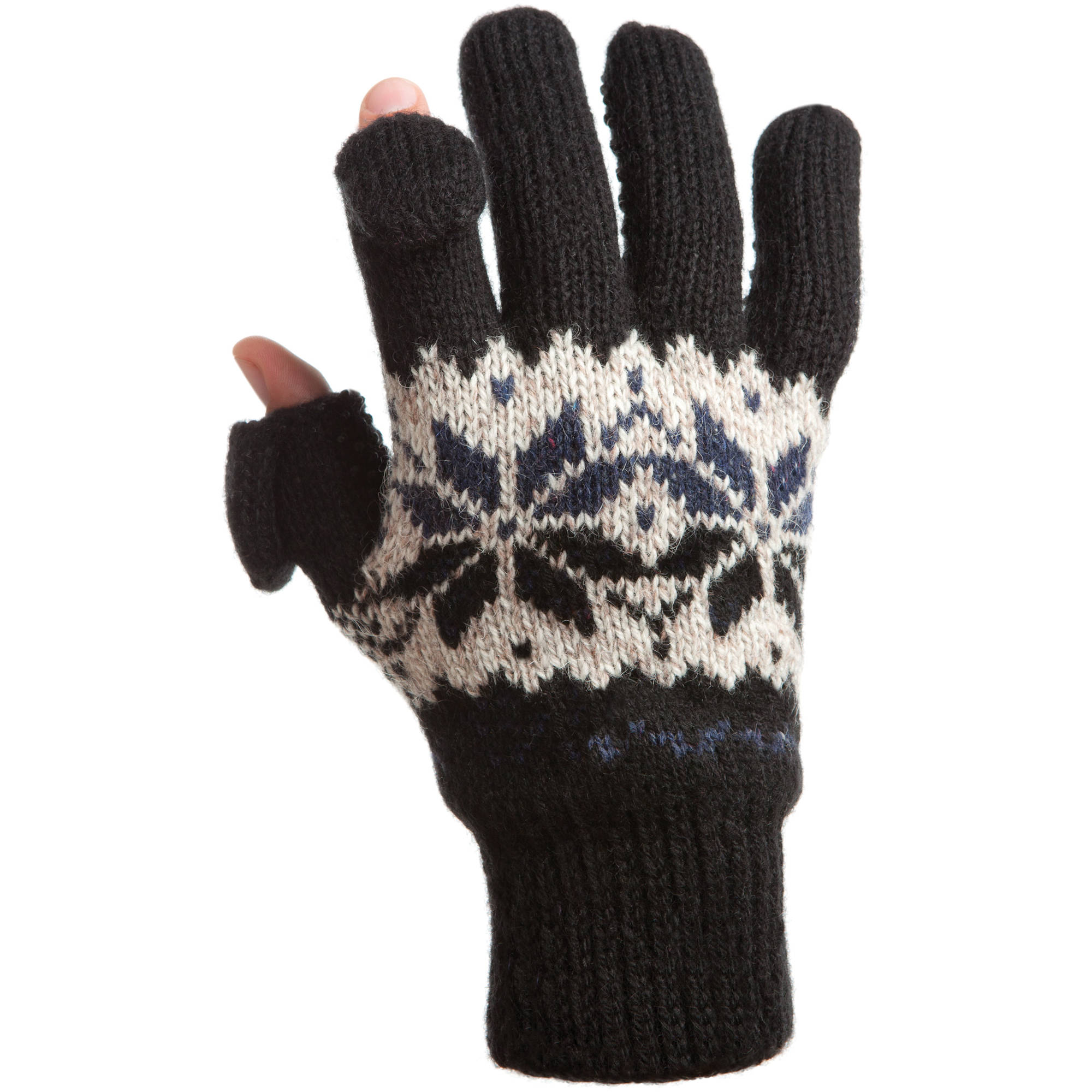 Freehands Mens Rag-Wool Gloves (Small/Medium, Black)
