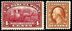 Parcel Post stamp with a regular definitive stamp