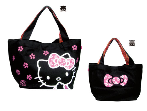 Hello Kitty Japanese Design Tote Bag - Ribbon (Black)