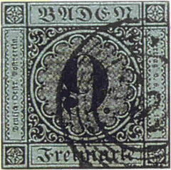 Baden 9 Kreuzer Error Stamp, Baden