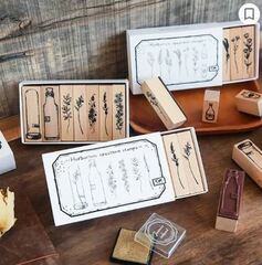 Herbarium specimen floral design wooden stamp set