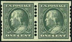 7. 1c Benjamin Franklin Vertical Pair