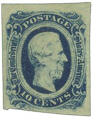 #CSA11 – 1863-64 10c Confederate States - Jefferson Davis - blue, no frame-line (Die A)