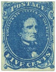 #CSA4 – 1862 5c Confederate States - Jefferson Davis - blue,