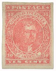 #CSA5 – 1862 10c Confederate States - Thomas Jefferson - rose, soft paper (Hoyer & Ludwig)