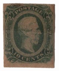 #CSA12c – 1863-64 10c Confederate States - Jefferson Davis - greenish-blue (Die B)