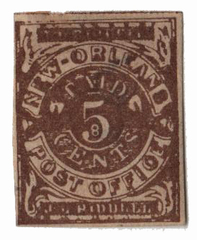 #CSA62X5 – 1862 5c Postmasters' Provisional of New Orleans, LA, yellow brown