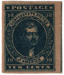 #CSA2b – 1861-62 10c Confederate States - Jefferson Davis - dark blue, soft paper (Hoyer & Ludwig)