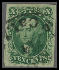 #13 – 1855 10c Washington, green, type I, imperforate