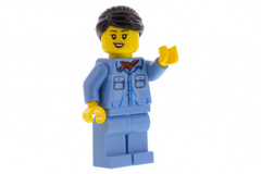 LEGO Train Worker - Female, Black Hair, Medium Blue Shirt with Red Bandana, Medium Blue Legs