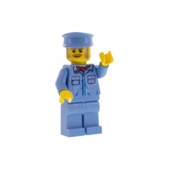 LEGO Train Worker - Male, Medium Blue Hat, Medium Blue Shirt with Red Bandana, Medium Blue Legs