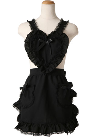 Heart Frilled Apron Black x Black
