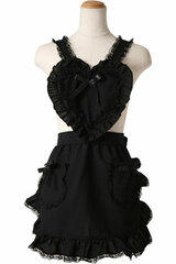 Heart Frilled Apron Black x Black