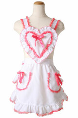 Heart Frilled Apron White x Pink