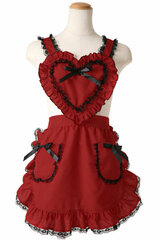 Heart Frilled Apron Red x Black