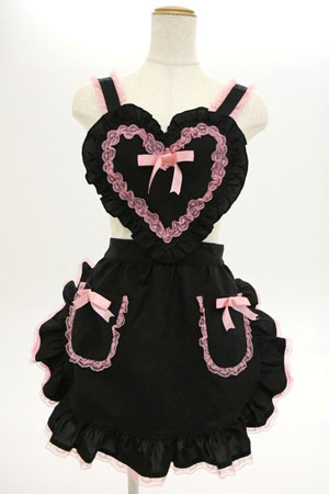 Heart Frilled Apron Black/Pink
