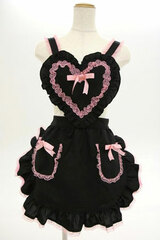 Heart Frilled Apron Black/Pink