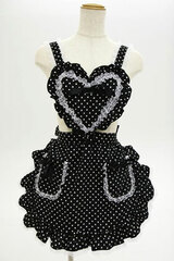 Heart Frilled Apron Dot Black