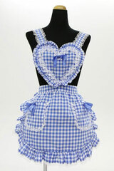 Heart Frilled Apron Ghingam Check Blue