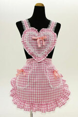 Heart Frilled Apron Ghingam Check Pink