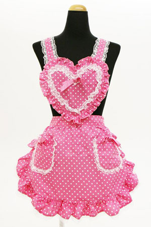 Heart Frilled Apron Dot Pink