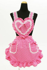 Heart Frilled Apron Dot Pink
