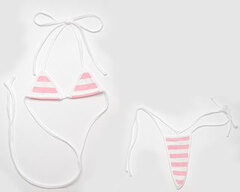 Shimapan (Striped Panties) 1/1 Real Version Super Small Bra & Panties Set (Pink) Free Size