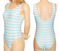Swimsuit 1/1 Striped One-piece Leotard (Light Blue) Size M