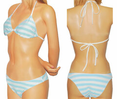 Swimsuit 1/1 Striped Bikini (Light Blue) Size M