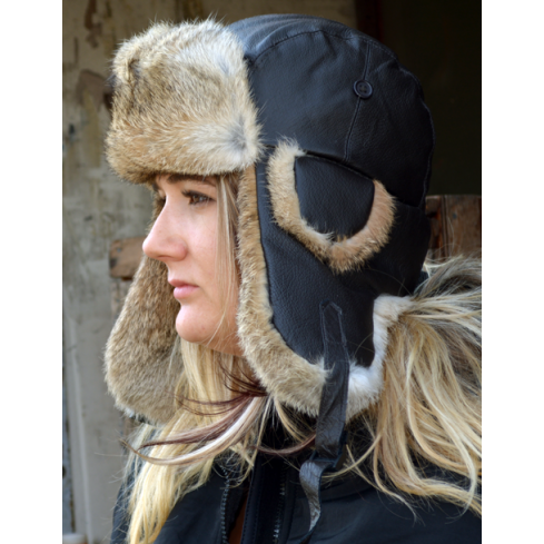 Leather and Rabbit Fur Unisex Bomber Hat