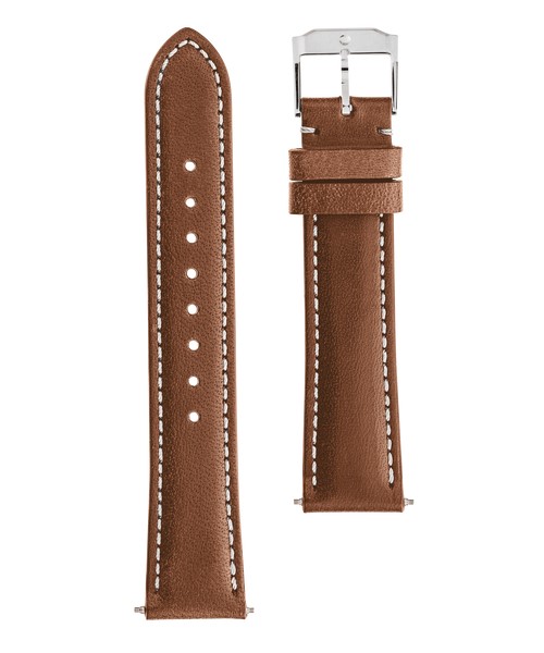 Movado 18mm Watch Strap SS - Cognac Leather