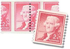 Liberty Series Coil Stamps - 2¢ Thomas Jefferson misprf & normal