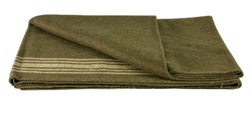 Fox Outdoor Khaki-Striped Olive Drab Wool Blanket