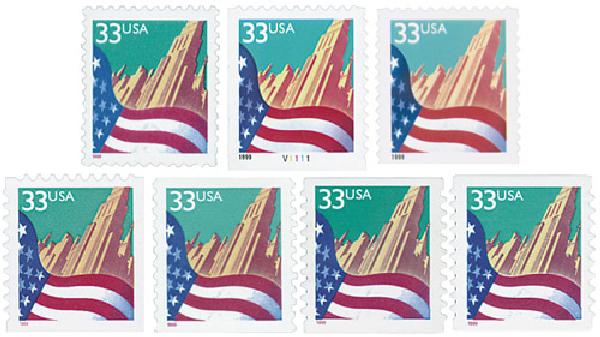 Flag Over City, set of 7 stamps