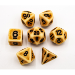 Bone Set of 7 Ancient Polyhedral Dice with Black