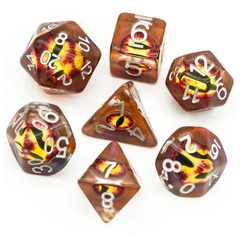 Brown Set of 7 Demon Eye Polyhedral Dice with White Numbers