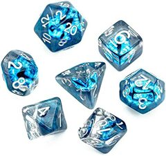 Blue Set of 7 Demon Eye Polyhedral Dice with White Numbers