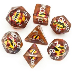 Orange Set of 7 Demon Eye Polyhedral Dice with White Numbers