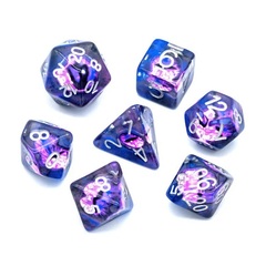 Purple Set of 7 Demon Eye Polyhedral Dice with White Numbers