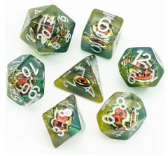 Yellow Set of 7 Demon Eye Polyhedral Dice with White Numbers