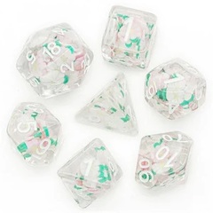 Flower - Daisy Set of 7 Filled Polyhedral Dice with White Numbers