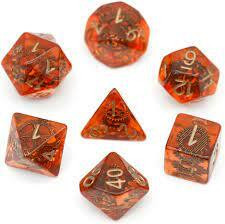 Gears Set of 7 Filled Polyhedral Dice with Gold Numbers