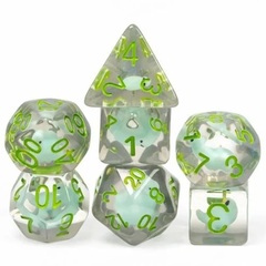 Dinosaur - Green Set of 7 Filled Polyhedral Dice with Green Numbers