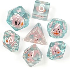 Duck - Pink Set of 7 Filled Polyhedral Dice with White Numbers