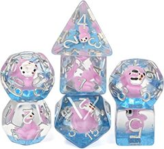 Squirrel - Pink Set of 7 Filled Polyhedral Dice with White Numbers