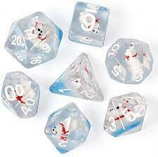 Polar Bear Set of 7 Filled Polyhedral Dice with White Numbers